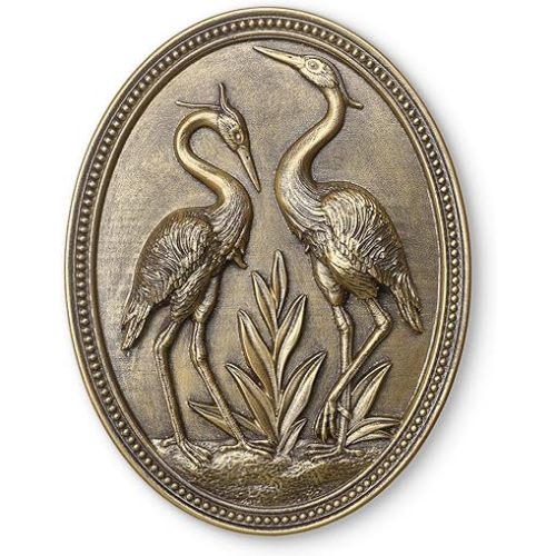Vintage Crane Wall Sculpture, Antique Wall Decor, Crane Wall Art, Hand Painted Wall Decoration with Embossed Couple Birds Design, Heron Wall Art, Vintage Wall Decor for Living Room Bedroom Dining Room Hallway, Housewarming Gifts