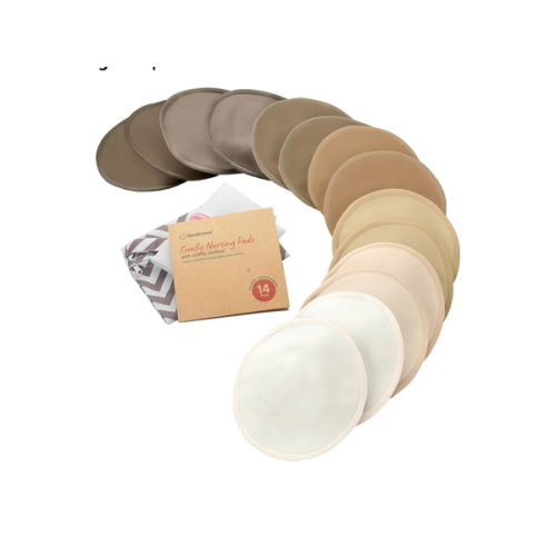 Organic Nursing Pads - 14 Washable Viscose Derived from Bamboo Breastfeeding Pads, Wash Bag, Reusable Breast Pads for Breastfeeding, Nipple Pads for Breastfeeding Essentials(Pastel Touch, L 4.8")