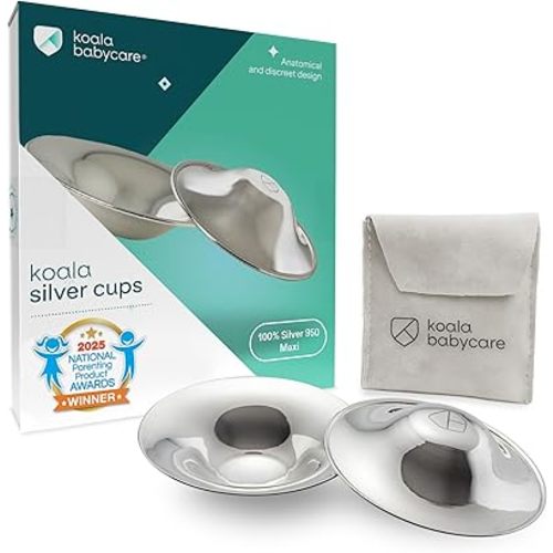 Koala Babycare The Original Nursing Cups 100% Silver – Nipple Shields for Nursing Newborn - Breastfeeding Essentials Protect and Soothe Cracked Nipples - Maxi Size