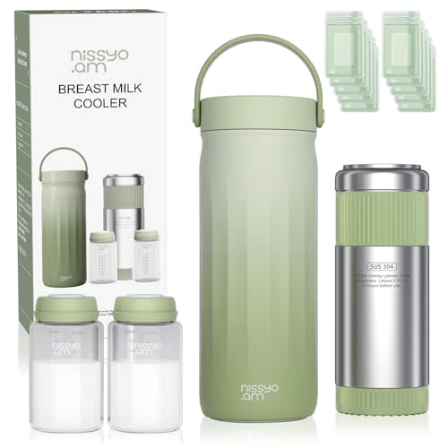 22oz Stainless Steel Breastmilk Cooler - 24Hrs Portable Breast Milk Chiller for Travel, Includes 2 BPA-Free Baby Bottles &10 Storage Bags, Leakproof Thermal Container for Working Moms, Green