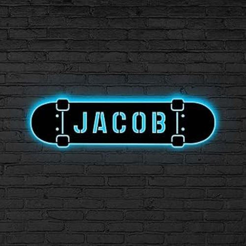 Custom Skateboard Metal Sign with LED Lights, Personalized Text Job Sign, Custom Name Sign, Neon Wall Décor Sign A1-MSN80.10
