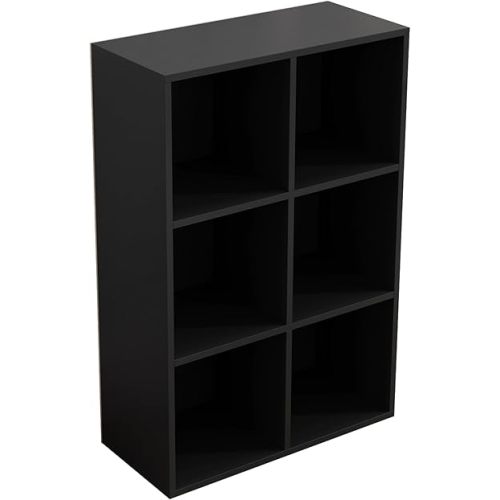OSCHF 6-Cube Storage Shelf Bookcase - Wooden 3-Tier Floor Standing Open Bookshelf for Home and Office, Display Cabinet, Black