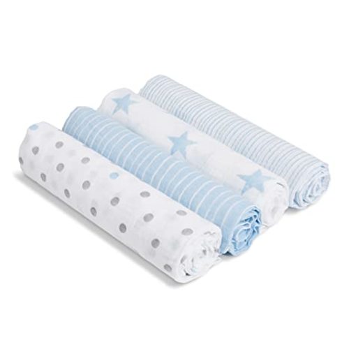 aden + anais Essentials Muslin Swaddle Blankets for Baby Girls and Boys, Newborn Receiving Blanket for Swaddling, 100% Cotton Baby Swaddle Wrap, 4 Pack, Dapper