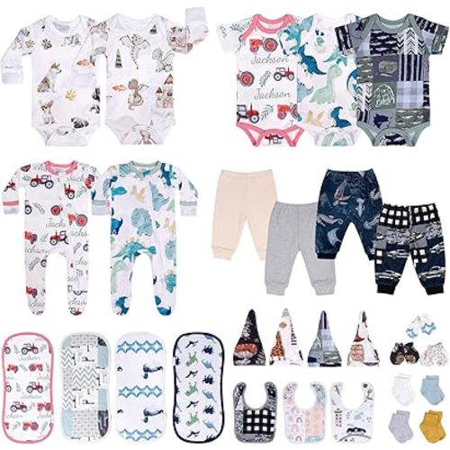 30 Piece Newborns Layette Gift Set for Boys, 0-6 Months Baby Boy Clothes, Infant Sets Essentials, Baby Shower