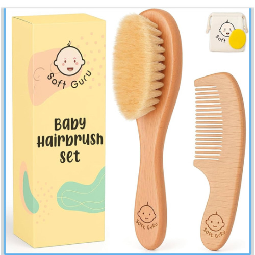 Baby Hair Brush and Comb Set for Girls and Boys – Wooden Infant Hairbrush with Soft Bristles for Newborns, Toddlers & Cradle Cap Care