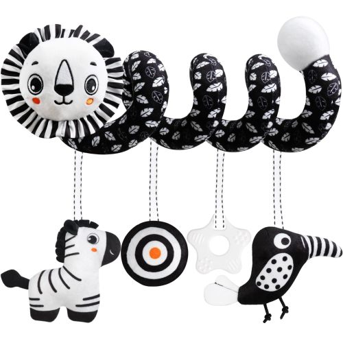 GKDOMS Baby Carseat Toy - Black & White Rattle Spiral Stroller Toy for Newborns, Medium Fabric, Model 9519K