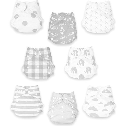 Cloth Diapers Set for Baby Boys and Girls - 8 Adjustable Diapers and 8 Inserts With Extra Leg Lining to Avoid Leakage - 16 Pack by BaeBae Goods