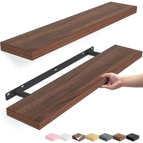 BAYKA Walnut-Like Floating Shelves 22.5in, 2 Pack, Wall Mounted Wall Decor