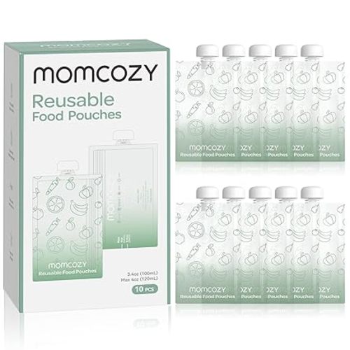 small Reusable Baby Food Pouches for Toddlers,BPA Free Plastic,Food Safe,Freezer Safe,Refillable for Applesauce Yogurt & Puree Squeeze Pouch,10 packs,3.4-4oz