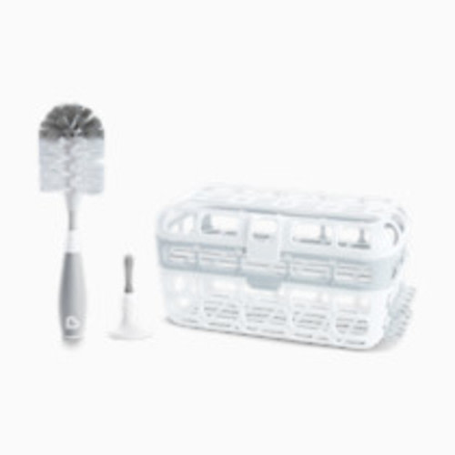 Munchkin High Capacity Dishwasher Basket And Bristle Brush Cleaning Set - Gray - 2ct