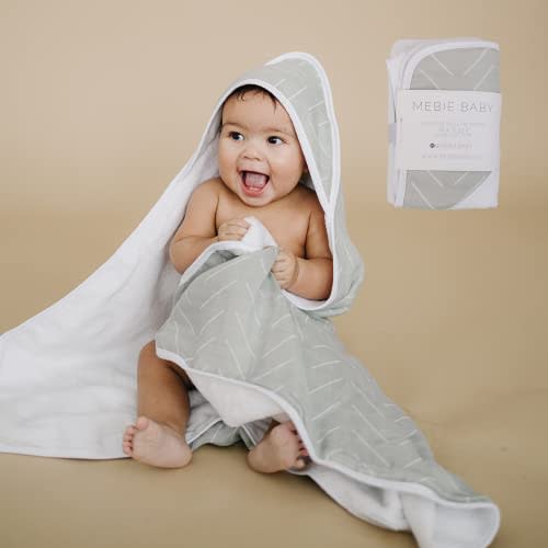 Mebie Baby Muslin Hooded Towel, Desert Sage, Cute Hooded Baby Bath Towel for Newborn, Infant & Toddler, Modern Baby Towels and Washcloths for Boy & Girl, Floral & Pattern Hooded Baby Towels