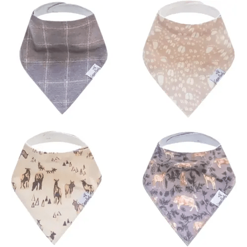 Copper Pearl 4 Pack Soft Cotton Baby Bibs for Drooling and Teething, Absorbent Drool Bibs for Baby Girl and Boy, Adjustable to Fit Newborns to Toddlers, Tons of Styles (Timber)