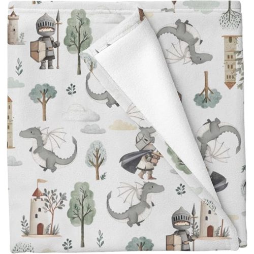 Cute Pastel Dragons Castle Knight Baby Blankets for Boys Girls Fantasy Dragons Trees Swaddle Receiving Blanket Magical Soft Swaddling Wrap for Unisex Newborn 30x40in