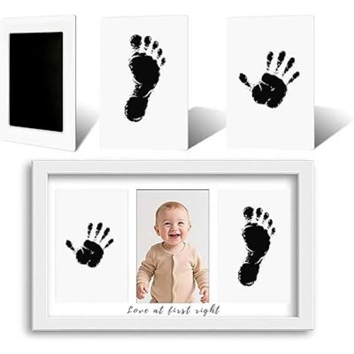 Inkless Baby Hand and Footprint Kit - No Mess Ink Pad for Handprint Girl - Clean Touch Dog Paw Print Kit, Personalized Baby Shower Gifts, Nursery Newborn Keepsake Frame(White)