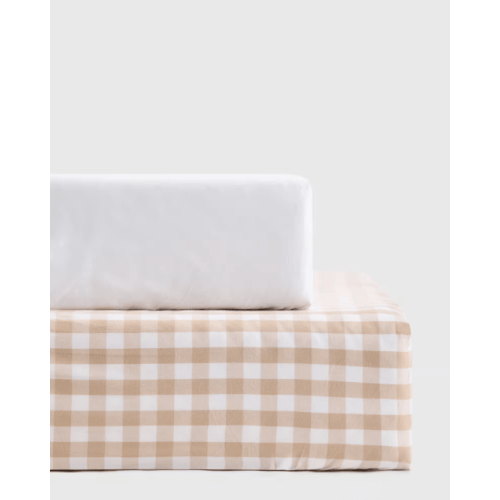 Organic Percale Gingham Crib Sheet 2-Pack in Cafe