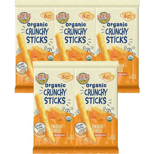 Earth's Best Organic Baby Food, Dissolvable Teething Snack for Babies 6 Months and Older, Cheddar Cheese Crunchy Sticks, .56 oz Pack (Pack of 5)