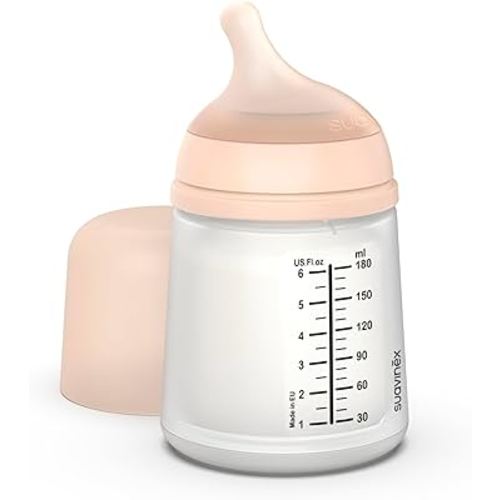Suavinex Zero Zero Anti Colic Baby Bottle, No 1 Spanish Baby Bottle Brand, Minimizes Bottle Rejection & Nipple Confusion, Perfect for Breastfeeding Babies, 6oz/180mL, Fair Tone, Adaptable Flow Nipple