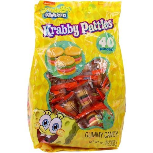 Nickelodeon SpongeBob Squarepants Krabby Patty Gummy Candy, Individually Wrapped Pattie (40 Count), Halloween Candy