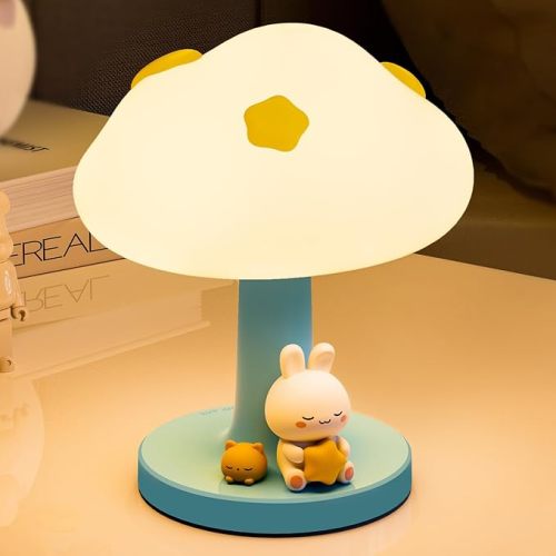 Cloud and Bunny Rechargeable Night Light, Safe Soft Silicone Material, 3 Brightness Levels, Tap Control, Warm Light, Toddler Sleeping Lamp, Bedroom Night Lamp, Gift for Baby and Kid (Cloud and Bunny)
