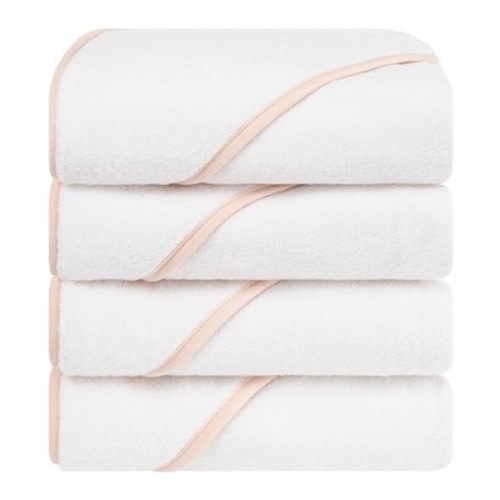 American Soft Linen 100% Cotton Soft Fluffy Hooded Baby Bath Towel Set 4 Piece - Pink