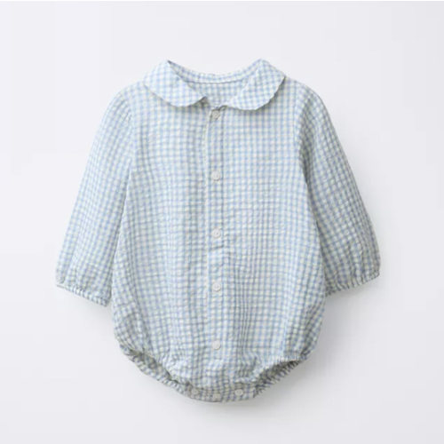 GINGHAM BODYSUIT - Light blue | ZARA United States