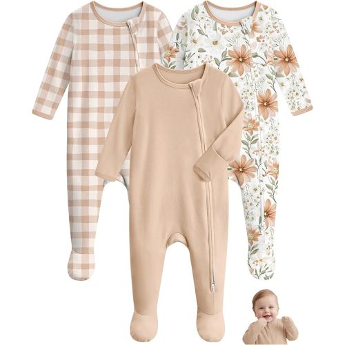 Baby Pajamas 100% Cotton Baby Sleepers for Newborn 0-3 3-6 6-9 Months 3Pcs Footie Pajamas Baby Boys Girls Clothes