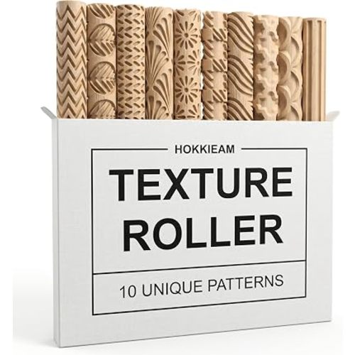 Hokkieam Clay Texture Rollers, 10 PCS Plastic Polymer Clay and Pottery Tool