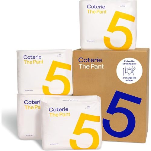 Coterie The Pant, Size 5, Refastenable Training Pants for Sensitive Skin, Hypoallergenic, Super Absorbent Overnight Leak Protection, 3T/4T (27-38 lbs) 112 Count