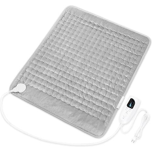 Deepsoon Heating Pad,Electric Heating Pads for Back,Neck,Abdomen,Moist Heating Pad for Shoulder,Knee,Arms,Legs,Dry/Moist Heat & Auto Shut Off,Christmas Gifts for Men and Women,Light Gray,24x20 Inch