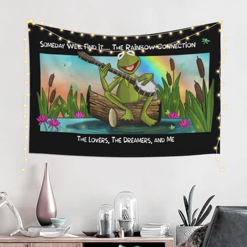 NUTRIMASK Kermit Cartoon The Frog Muppet Character Tapestry Wall Hanging Art Tapestries Aesthetic Indoor Outdoor Decoration For Bedroom Living Room Dorm Party 40"X60"