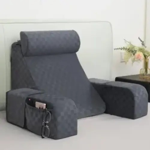 Adults' Contoured Memory Foam Reading Pillow - Adjustable Back Rest, Enhanced Arm Support, Big Pockets