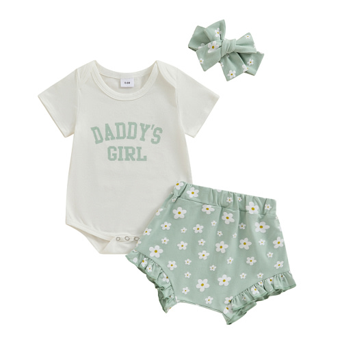 Okbabeha Daddys Girls Baby Clothes Romper And Flower Pants With Headband 3Pcs Newborn Baby Girl Outfit Sets