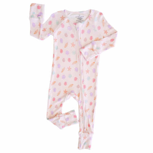 Saltwater Shells Bamboo Waffle Convertible Zip Romper