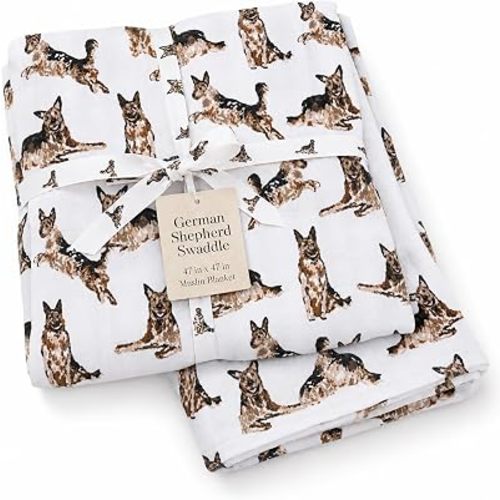 Mud Pie Baby Dog Breed Swaddle Blanket, German Shepherd 47" x 47"