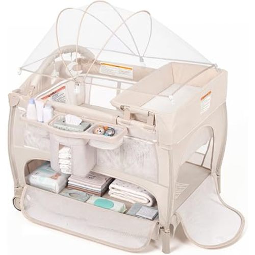 TODEFULL Baby Pack and Play with Bassinet, Travel Crib, Portable Playard