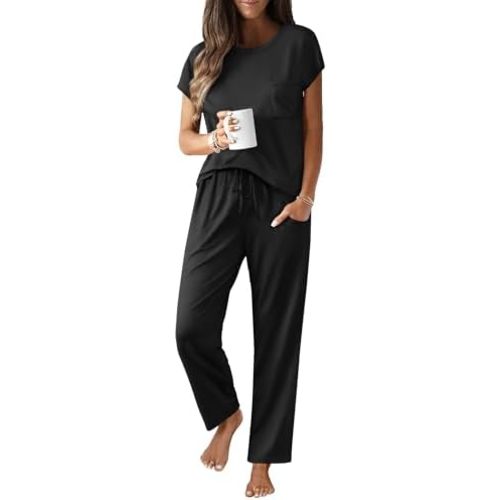 Ekouaer Womens Pajama Sets 2 Pcs Short Sleeve Lounge Set with Pockets