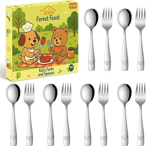 Toddler Eating Utensils Set,Set Of 12 Food Grade Stainless Steel Silverware Sets For Kids,Dishwasher Safe Children Small Metal Spoons And Forks Flatware Sets