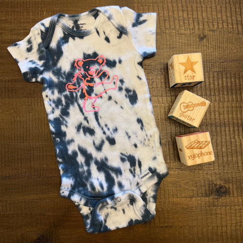 Grateful Dead Rainbow Holographic Dancing Bear Tie Dye Onesie Bodysuit