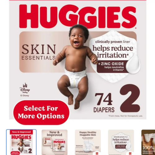 Huggies Skin Essentials Pañales para Bebé, Talla 2 (12-18 Lb), 74 Unidades (Seleccione para Más Opciones)