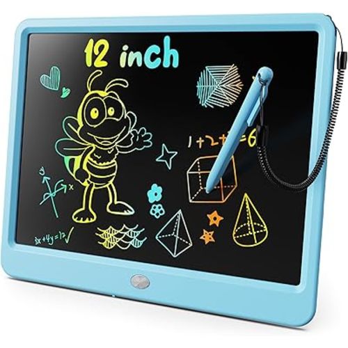 KOKODI LCD Writing Tablet, 12 Inch Colorful Toddler Doodle Board Drawing Tablet, Erasable Reusable Electronic Drawing Pads, Educational and Learning Toy for 3-6 Years Old Boy and Girls(Blue)
