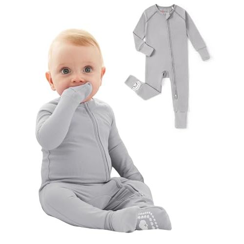 PATPAT Organic Cotton Baby Footie Pajamas with Two-Way Zipper & Fold-Over Mittens, Soft Stretchy Romper for Newborn Boy Girl