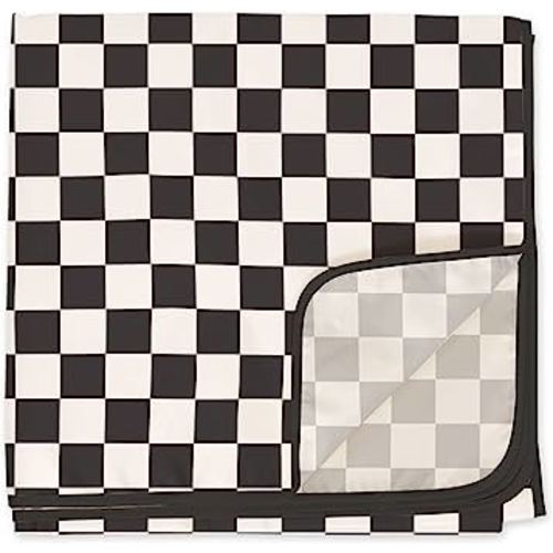 Tiny Twinkle Mess-Proof Splat Mats for Under high Chairs or Table Cover Art Projects for Baby and Toddler - Waterproof, Washable Floor or Table Splash mat 51" x 51" (Black Checkers)