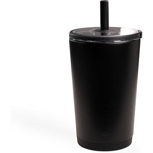 HydroJug Everyday Tumbler 14 oz – Ceramic-Lined Insulated Tumbler with Straw and Soft-Touch Lid, Cup Holder Friendly, Double-Wall Vacuum Insulation, Reusable Travel Cup – Black