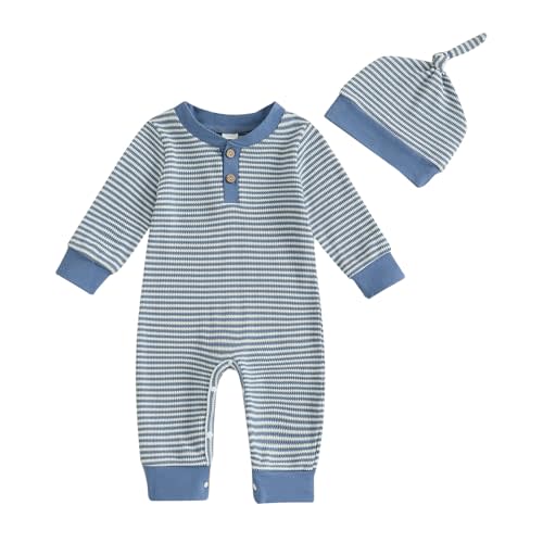 Summffie Newborn Baby Boy Romper Coming Home Outfit Infant Long Sleeve One Piece Jumpsuit Fall Winter Clothes
