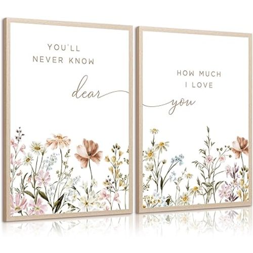 Girl Nursery Floral Wall Art Decor Boho Wildflower Canvas Wall Decor Baby Girl Room Flower Poster Vintage Nursery Botanical Art Prints Pink Coastal Pictures for Toddler Bedroom 12x16x2 Inch Unframed