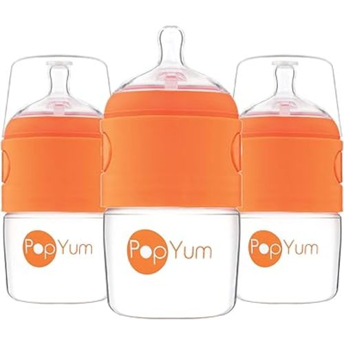 PopYum 5 oz Orange Anti-Colic Formula Making Baby Bottles, 3-Pack