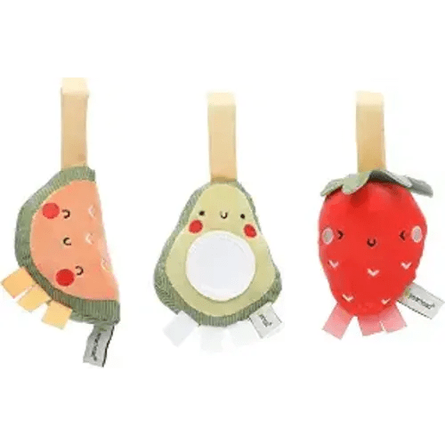 Pearhead Fruit Stroller Toys, Plush Hanging Baby Toy, Set of 3