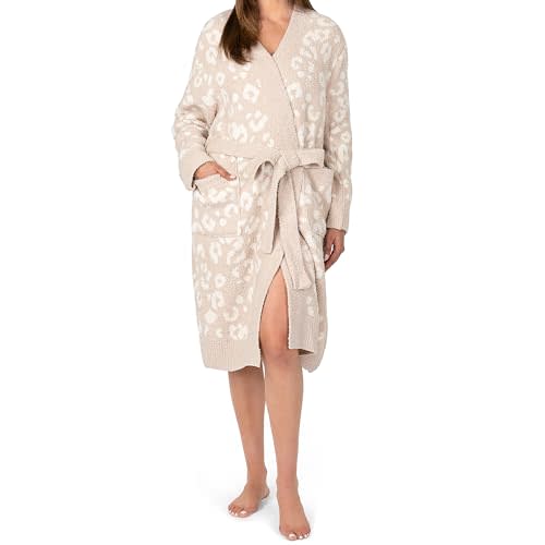 PAVILIA Premium Plush Robe for Women, Soft Cozy Fuzzy Bathrobe with Pockets, Warm Mid-Length Lounge Robe with Tie Belt