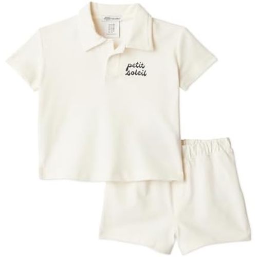 Amazon Essentials x Sofia Grainge Toddlers and Baby Boys' Cotton Pique Short Sleeve Shirt & Shorts Play Set