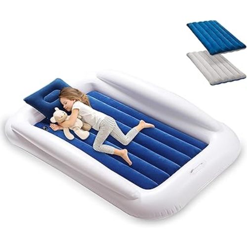 Toddler Travel Bed, Portable Inflatable Toddler Bed | Kids Air Mattress | Kids Travel Bed Blow Up Mattress with Sides, Idea for Road Trip Camping Sleepovers